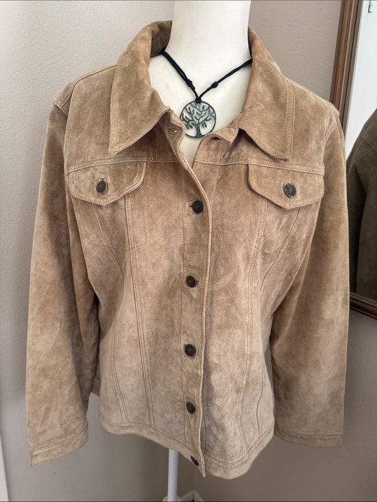 Fabio Jackets & Blazers - Fabio Women's Suede Leather Button-Front Jacket - Tan size XL